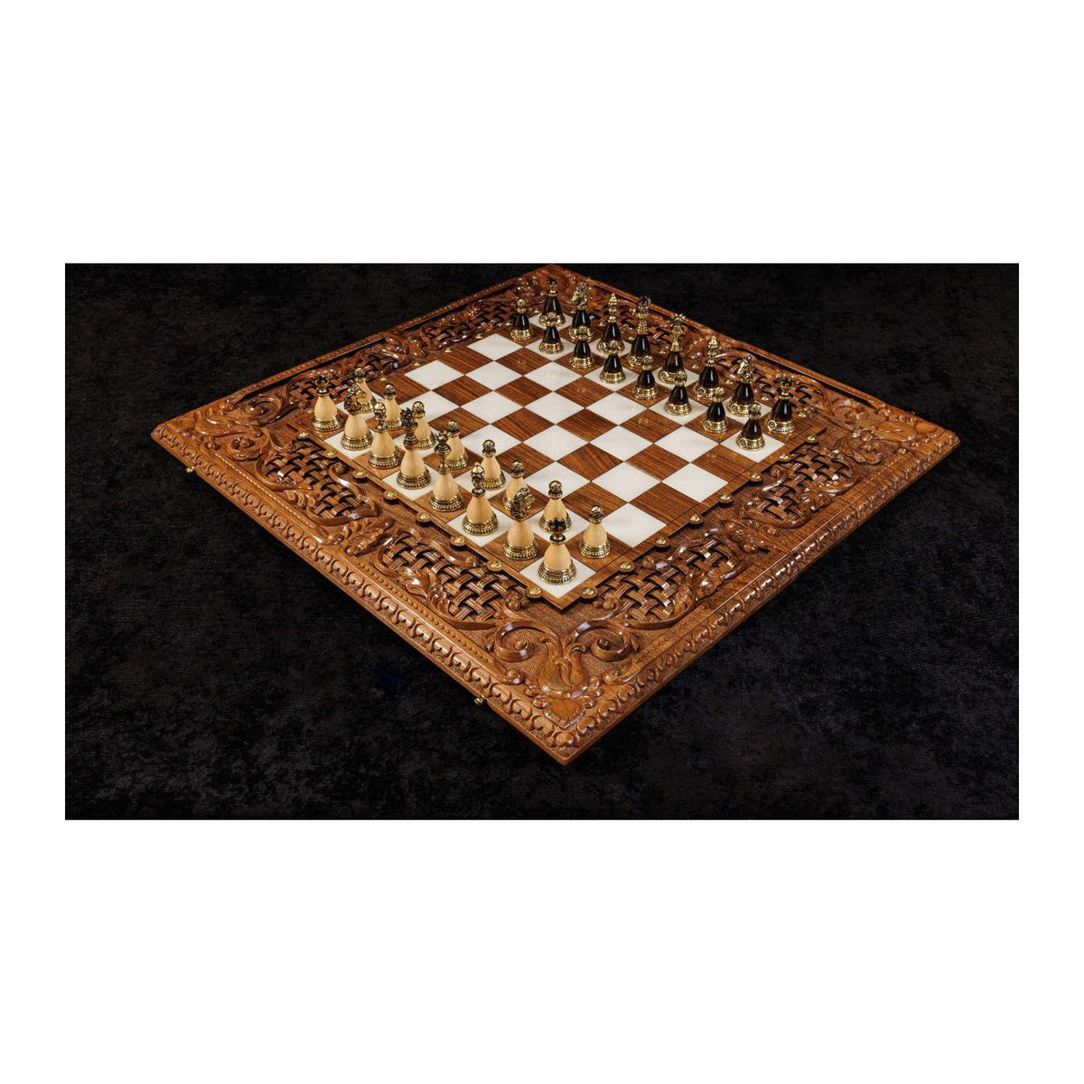 Epoxy Walnut Chess Set with Backgammon Board, 70 cm