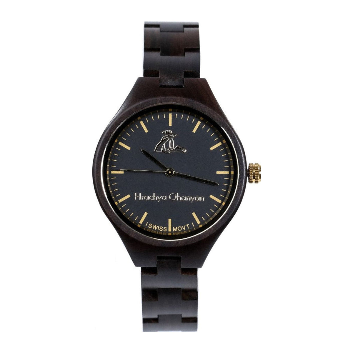 Minimalistische Damen-Armbanduhr aus Nussbaumholz, Schwarz