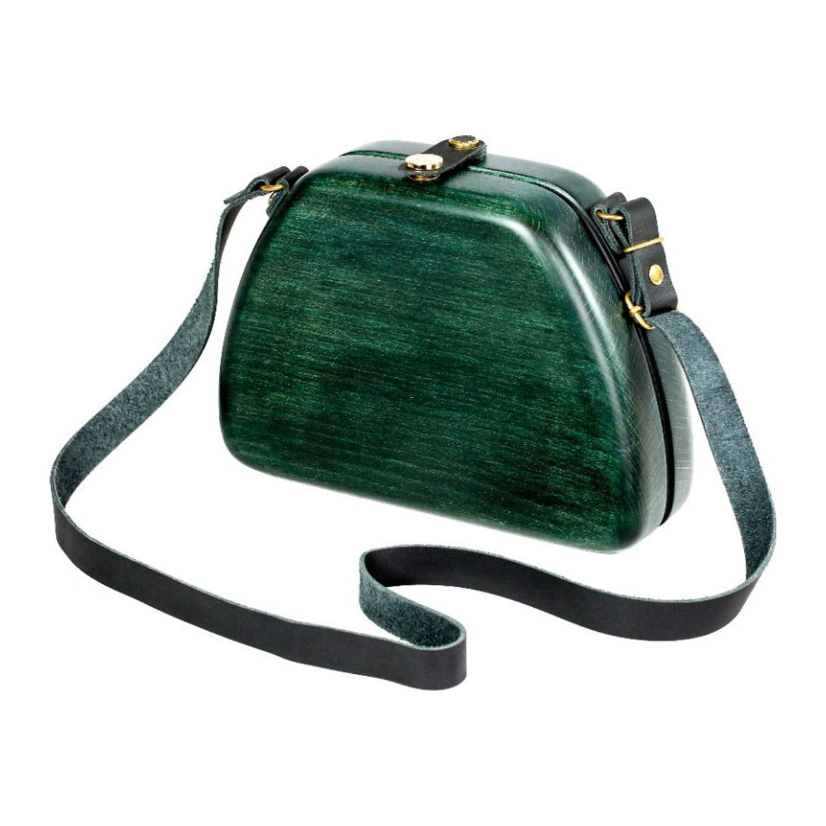 Grüne Holzhandtasche mit Lederriemen