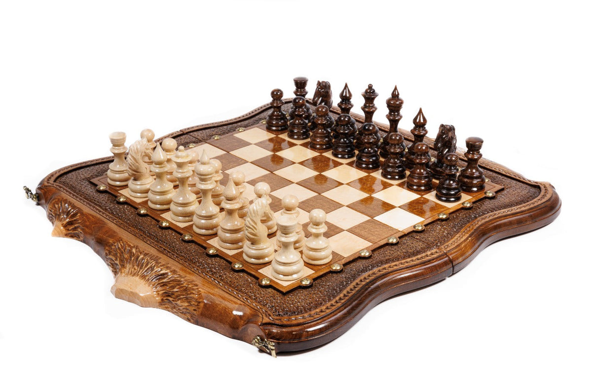 Handmade wooden chess set with the Mount Ararat outline