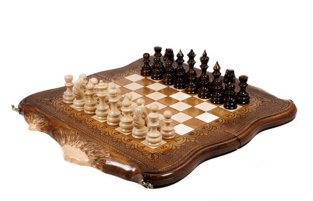 Handmade wooden chess set with the Mount Ararat outline, 50 cm