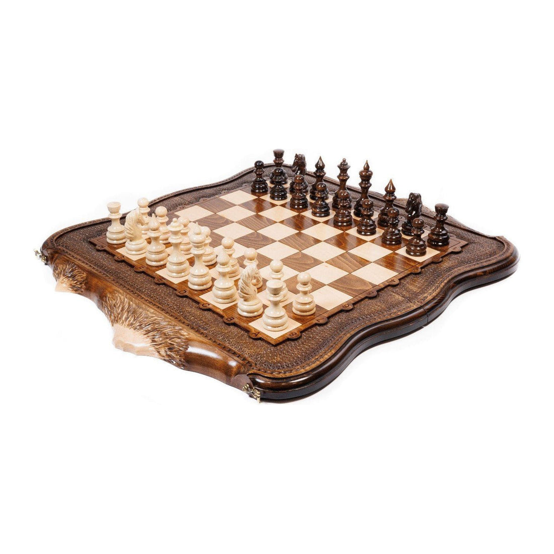 Hand-carved chess and backgammon set with a Mount Ararat wavy edge, a handmade Christmas gift