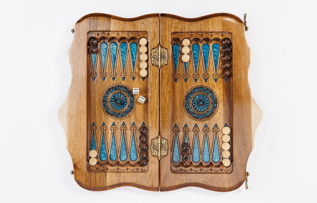 Juego de ajedrez y backgammon de nogal: incrustación de resina epoxi