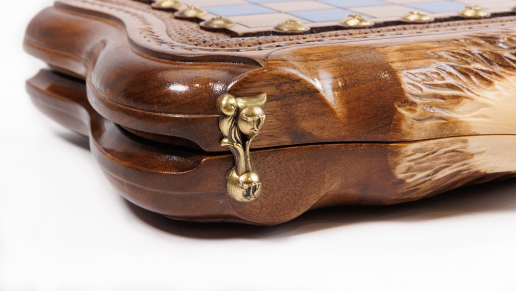 Juego de ajedrez y backgammon de nogal: incrustación de resina epoxi
