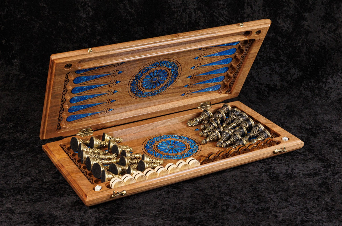 Walnut Chess and Backgammon Set with Tree Design