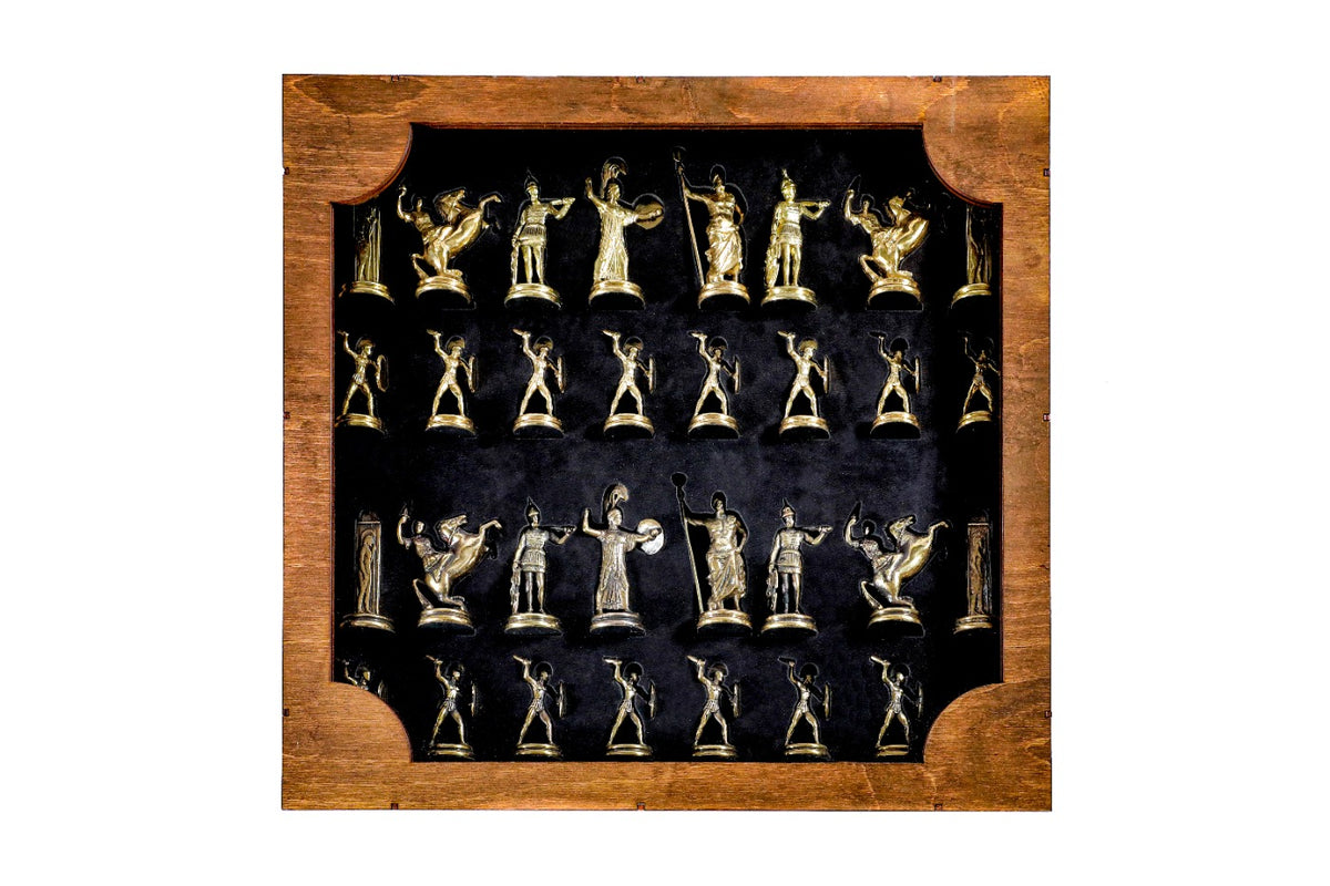 Bronzene Schachfiguren: Schachset zum Trojanischen Krieg der griechischen Mythologie