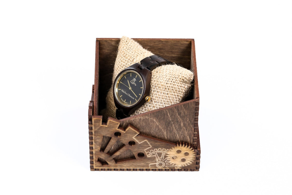 Reloj de pulsera de madera negro para mujer