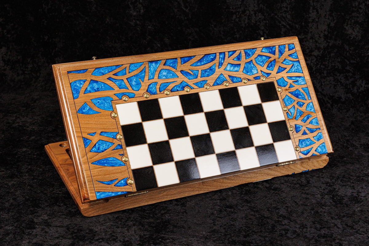 Walnut Chess and Backgammon Set with Tree Design