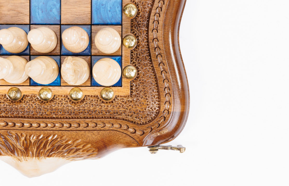 Juego de ajedrez y backgammon de nogal: incrustación de resina epoxi