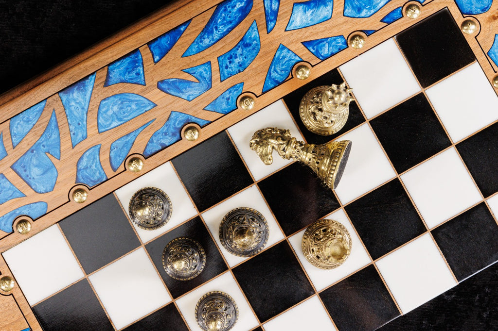 Walnut Chess & Backgammon Set with Tree Design