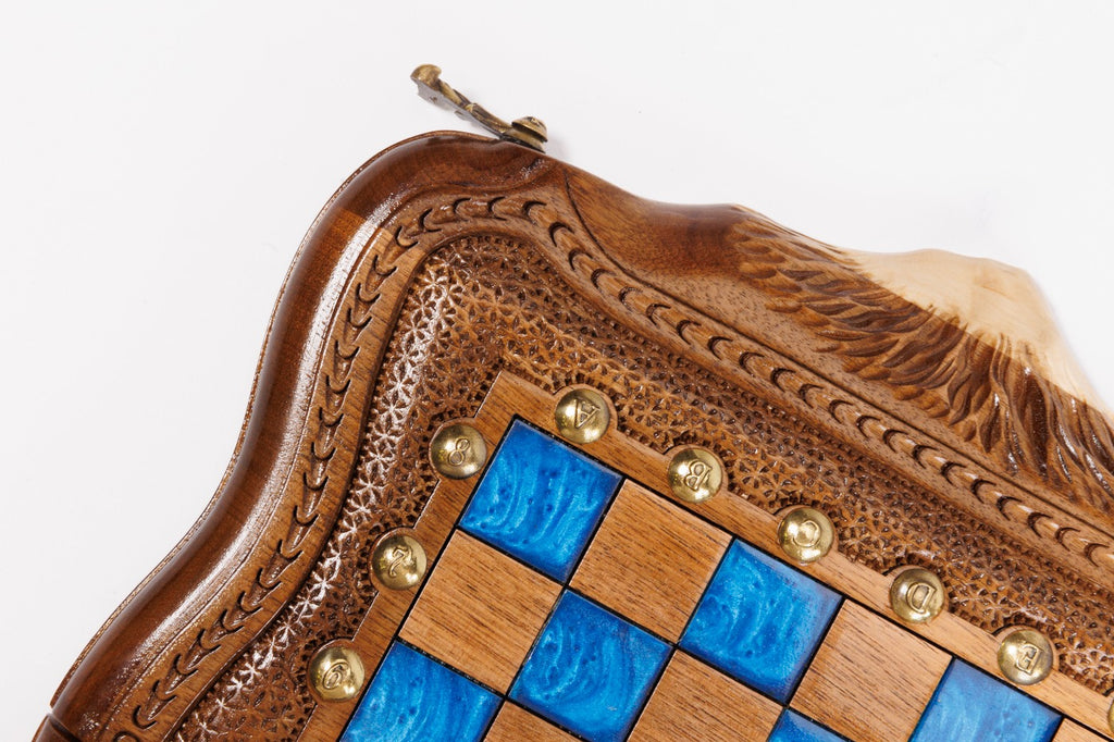 Juego de ajedrez y backgammon de nogal: incrustación de resina epoxi