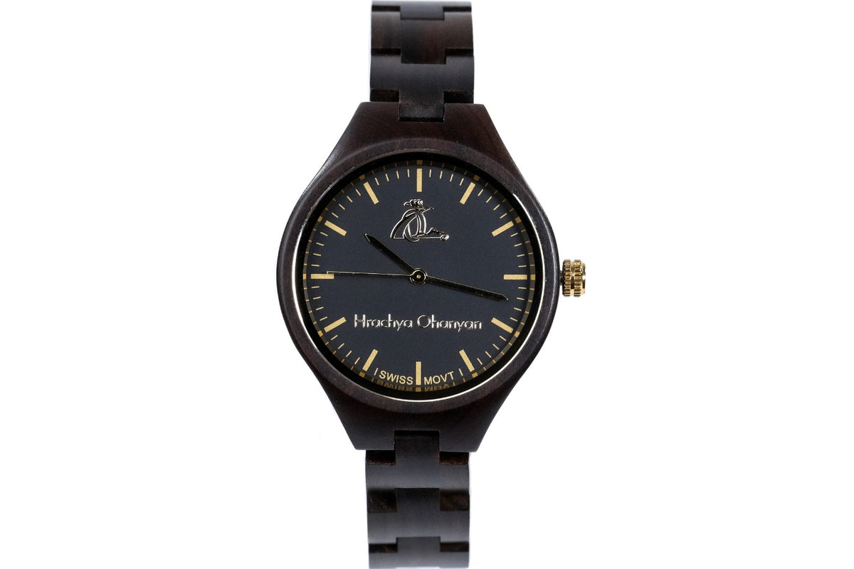 Reloj de pulsera de madera negro para mujer