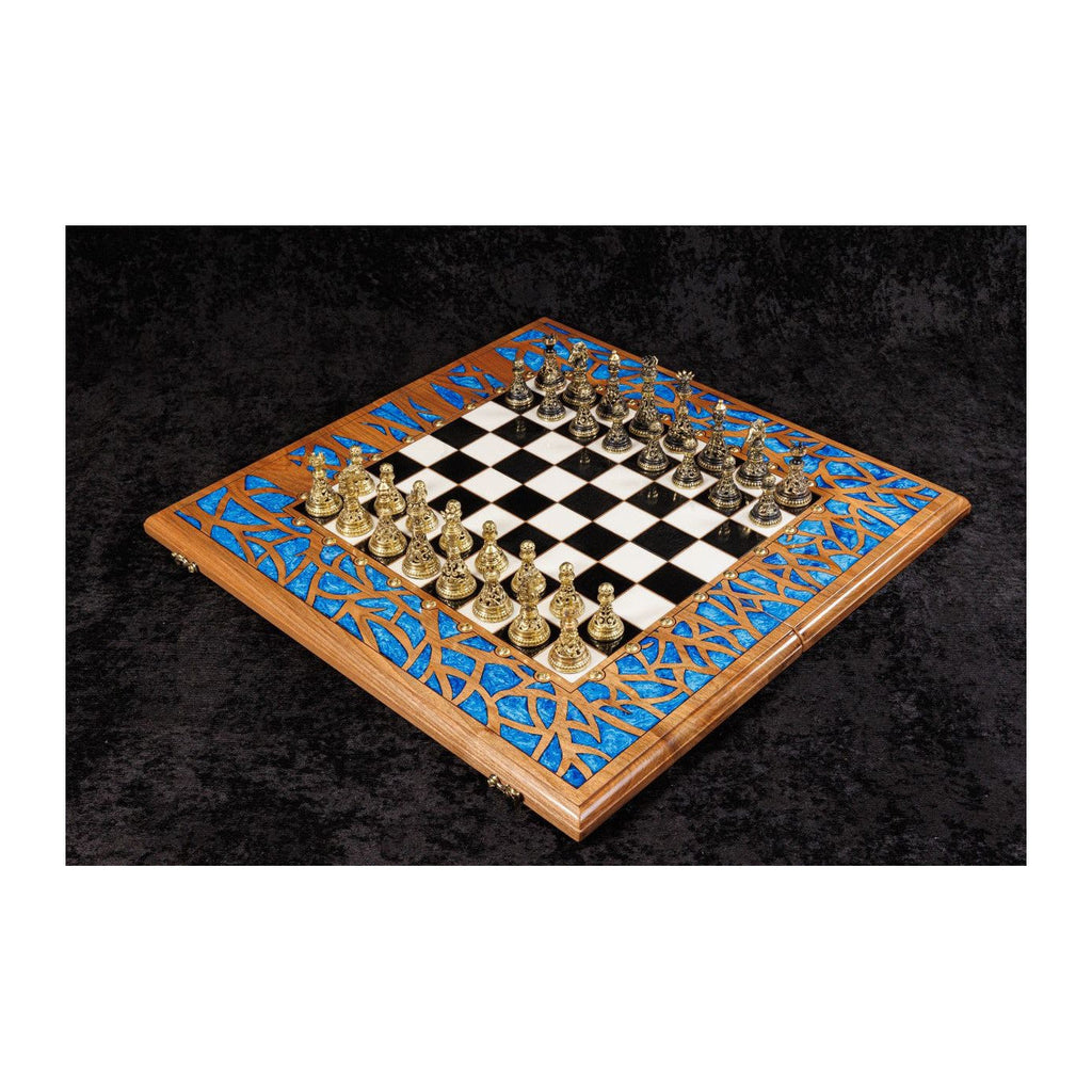 Walnut Chess & Backgammon Set with Tree Design