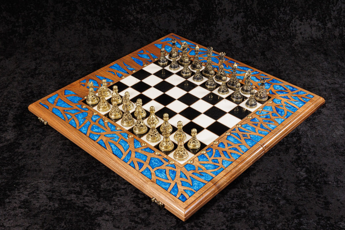 Walnut Chess and Backgammon Set with Tree Design