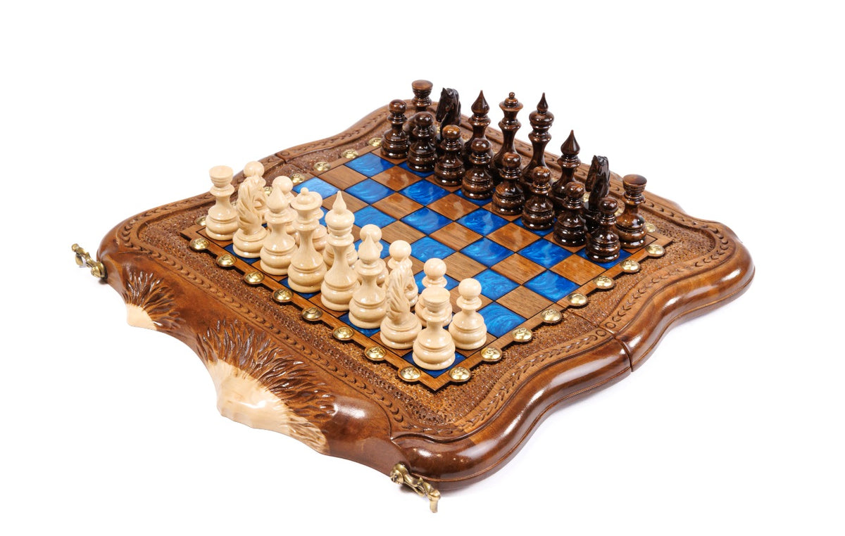 Walnut Chess and Backgammon Set: Epoxy Resin Inlay
