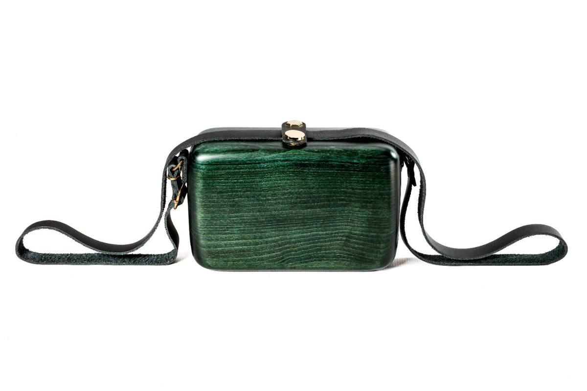 Dunkelgrüne Handtasche aus Holz (Modell 53366) – Foto 2