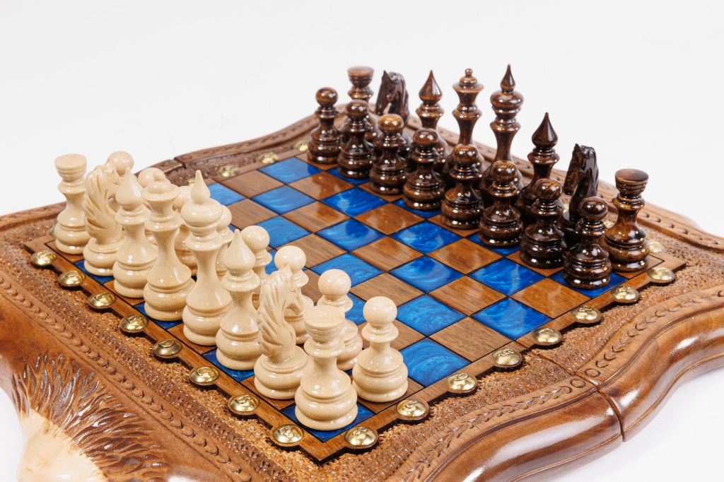 Juego de ajedrez y backgammon de nogal: incrustación de resina epoxi