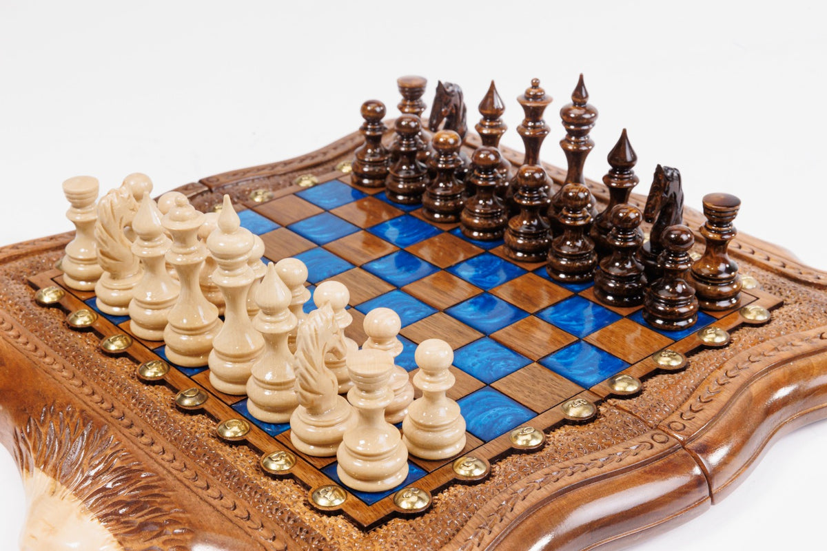 Walnut Chess and Backgammon Set: Epoxy Resin Inlay