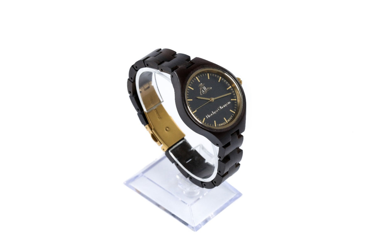Reloj de pulsera de madera negro para mujer