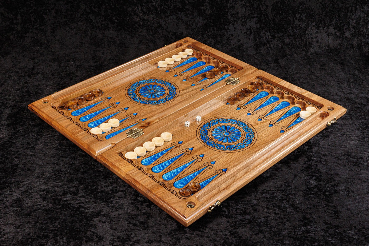 Walnut Chess and Backgammon Set with Tree Design