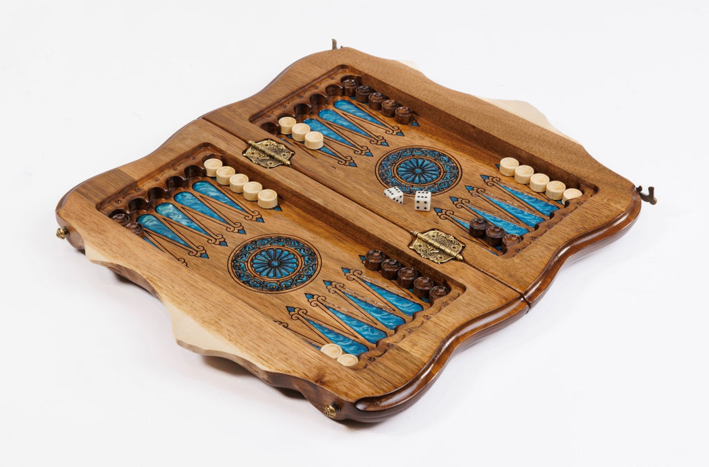 Juego de ajedrez y backgammon de nogal: incrustación de resina epoxi