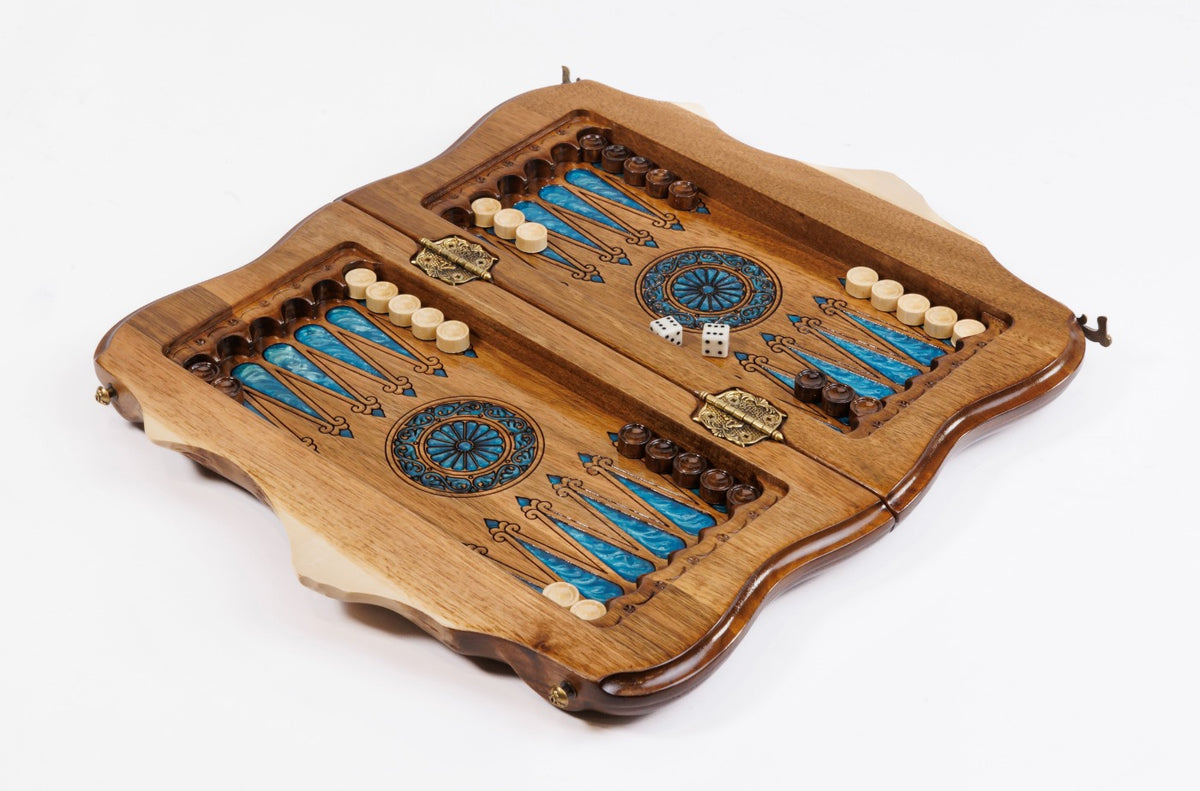 Walnut Chess and Backgammon Set: Epoxy Resin Inlay