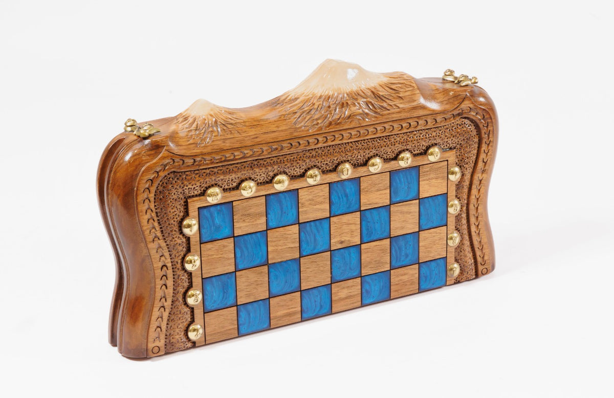 Juego de ajedrez y backgammon de nogal: incrustación de resina epoxi