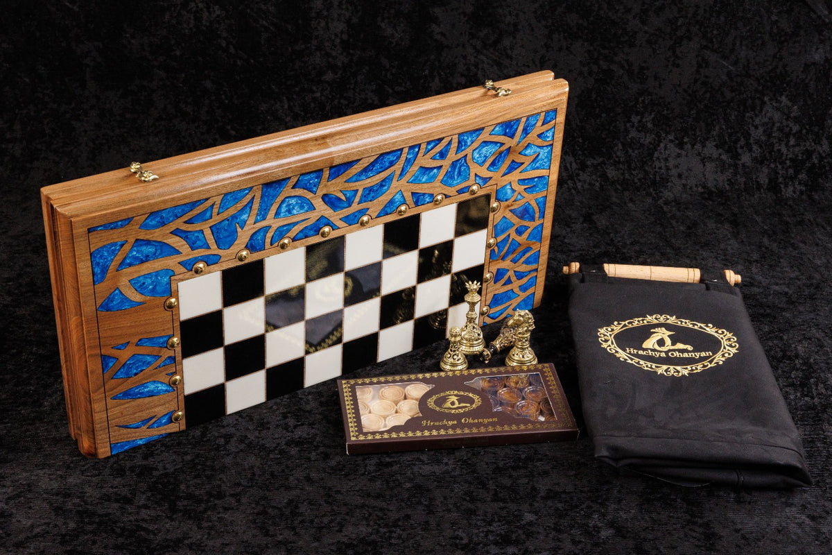 Walnut Chess & Backgammon Set with Tree Design