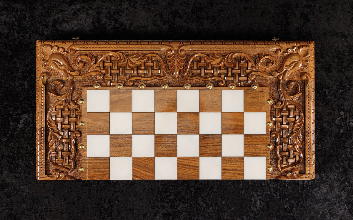 Epoxy Chess Set with Backgammon Board