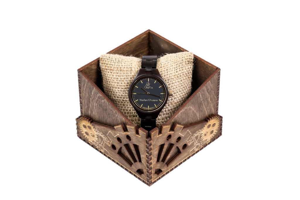 Reloj de pulsera de madera negro para mujer