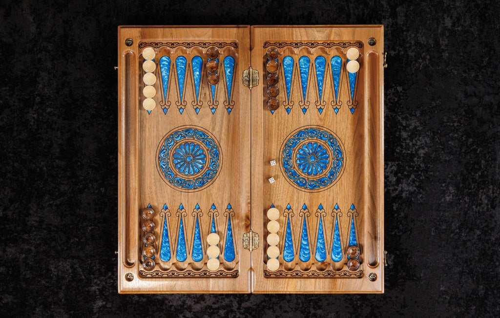Walnut Chess & Backgammon Set with Tree Design
