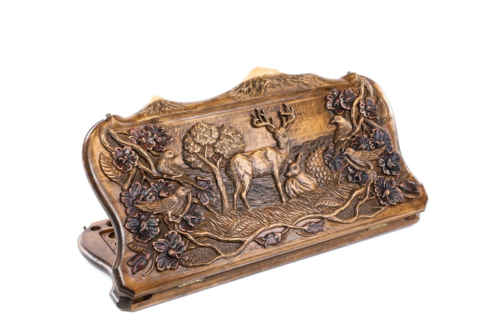 Handmade Wooden Backgammon Set with Deer and Ararat Outline, 60 cm (Model 11854)