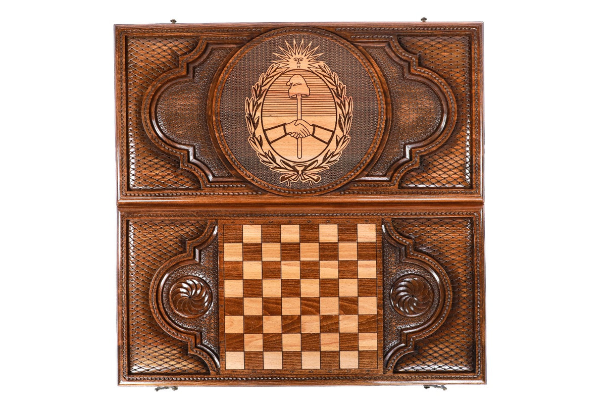 Handmade Wooden Backgammon Set with Argentine Coat of Arms, 60 cm - photo 12