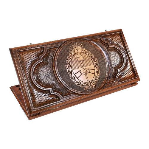 Backgammon Set with Argentine Coat of Arms, 60 cm – handmade wooden nardi board by Hrachya Ohanyan