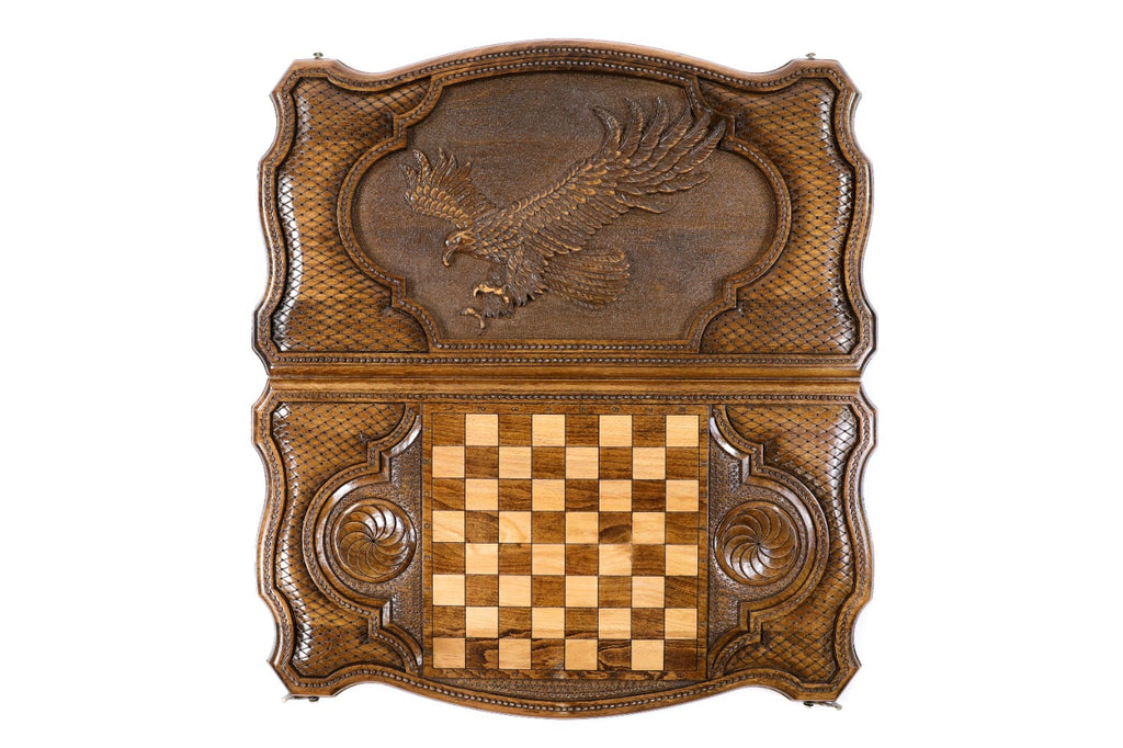 Handmade Wooden Backgammon Set with Eagle, 60 cm - photo 4
