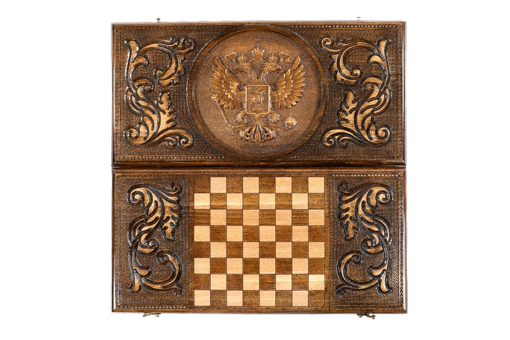 Handmade Wooden Backgammon Set with Russian Coat of Arms, 60 cm - photo 11