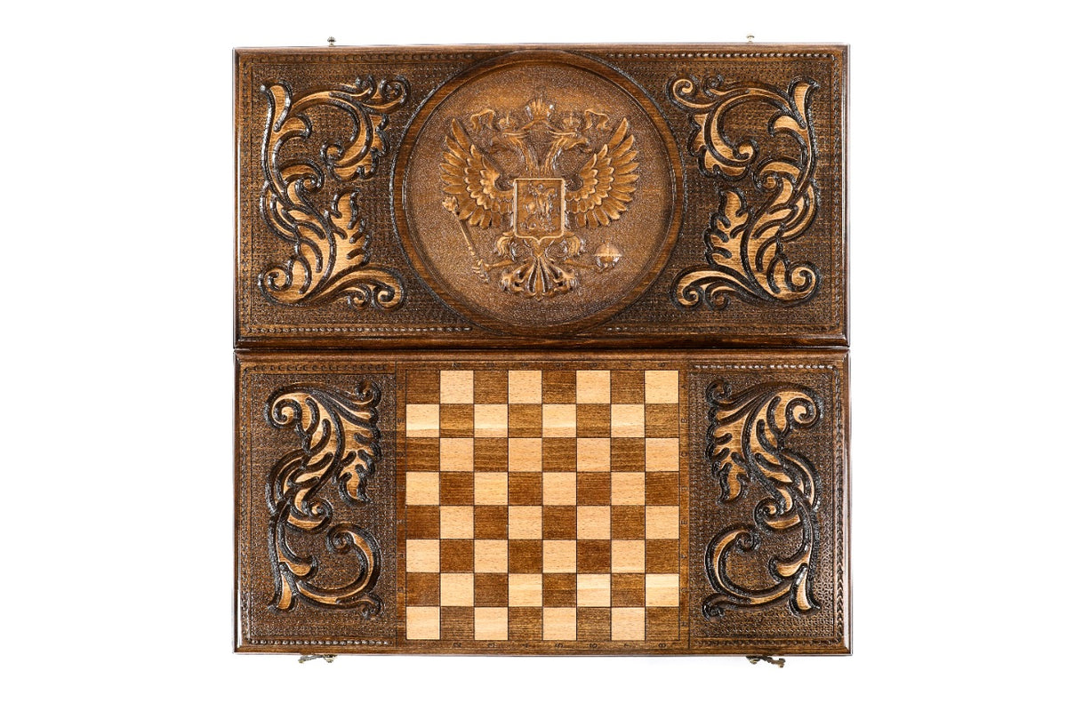 Handmade Wooden Backgammon Set with Russian Coat of Arms, 60 cm - photo 11