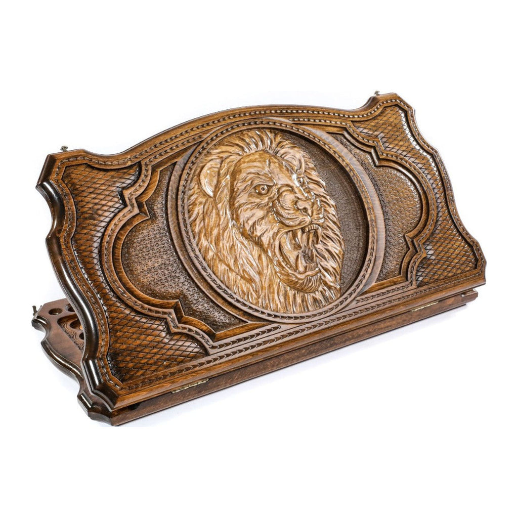 Backgammon Set with Lion, 60 cm (Model 11325) – handmade wooden nardi board by Hrachya Ohanyan