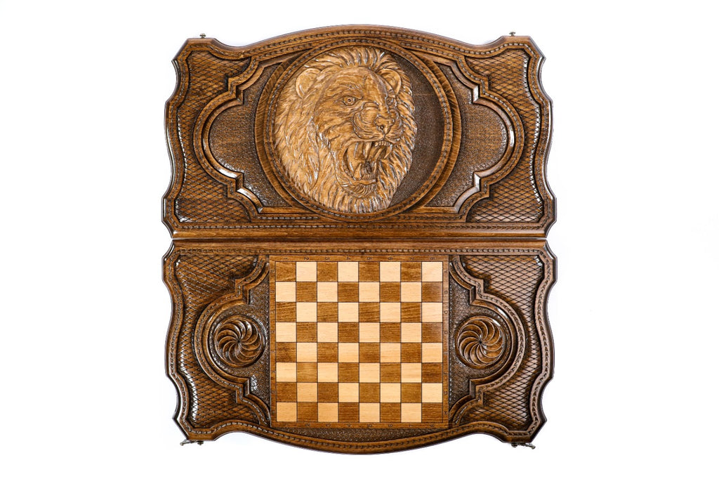 Handmade Wooden Backgammon Set with Lion, 60 cm - photo 11