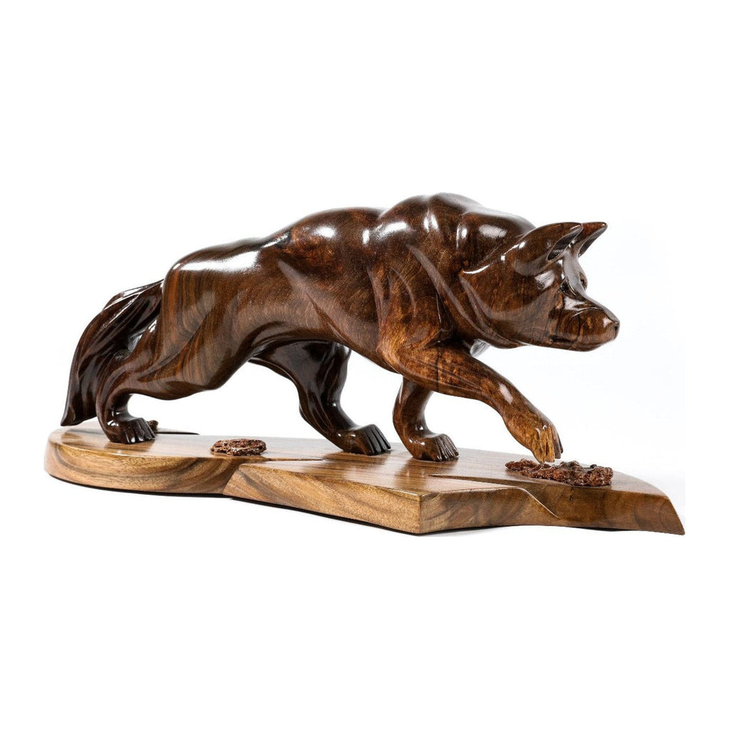 Hand-Carved Wooden Wolf Sculpture