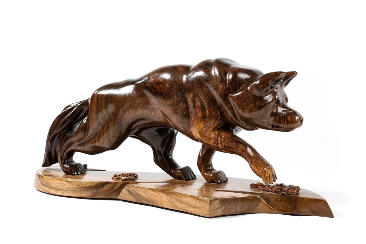 Hand-Carved Wooden Wolf Sculpture