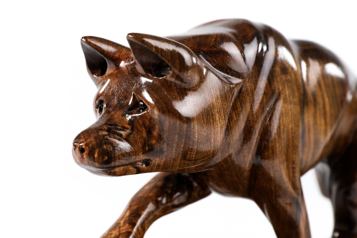 Hand-Carved Wooden Wolf Sculpture - photo 2