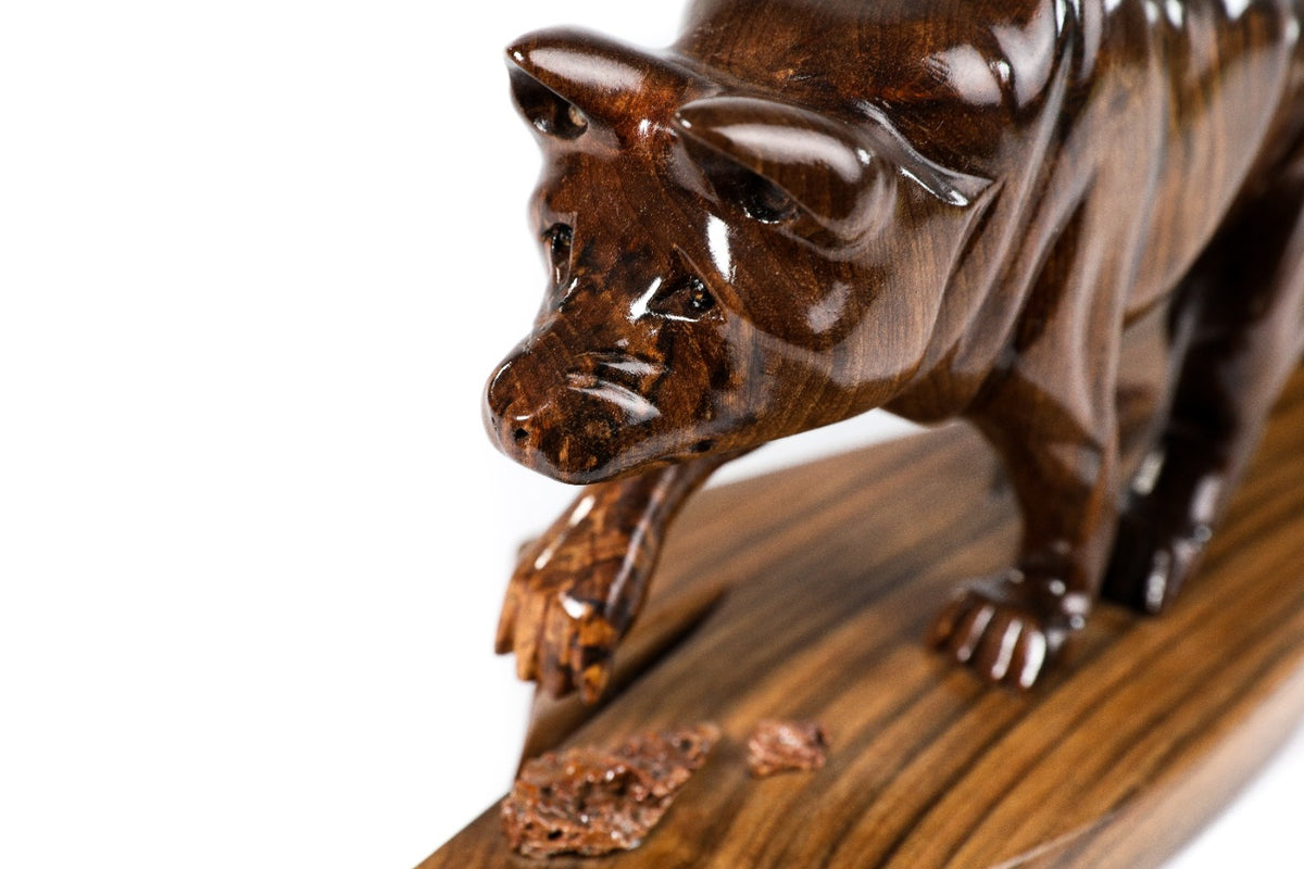 Hand-Carved Wooden Wolf Sculpture - photo 8