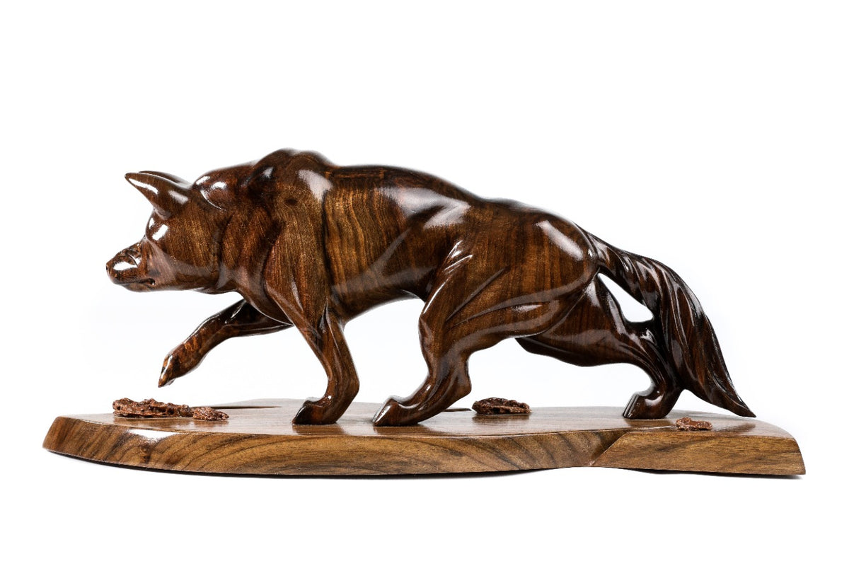 Hand-Carved Wooden Wolf Sculpture - photo 9