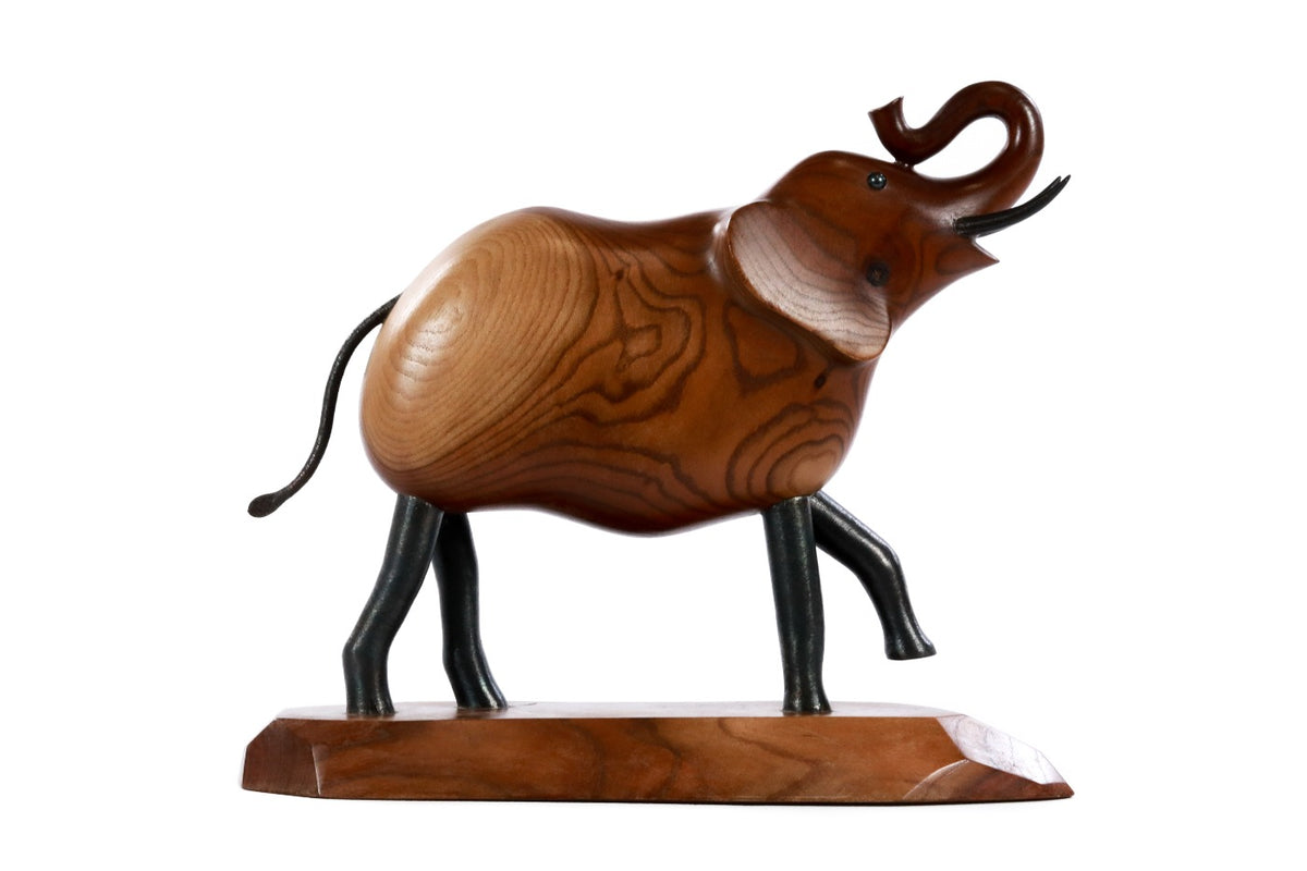 Hand-Carved Wooden Elephant Sculpture