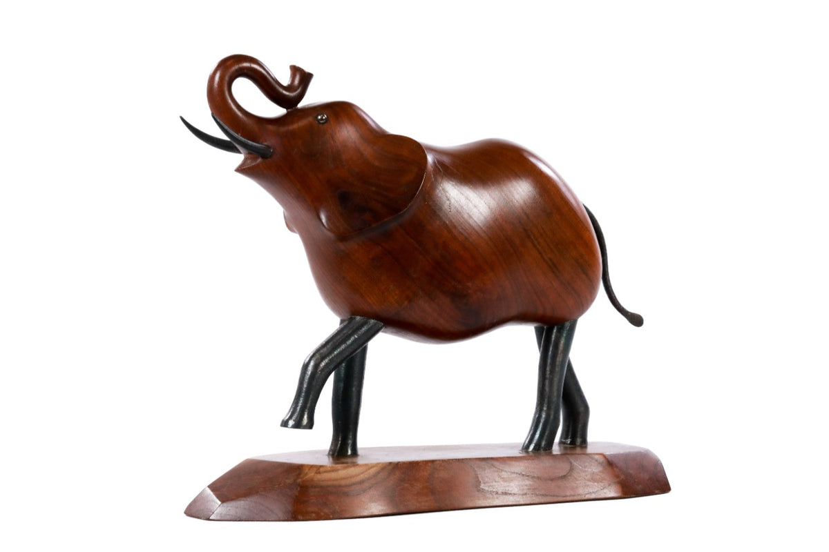 Hand-Carved Wooden Elephant Sculpture - photo 4