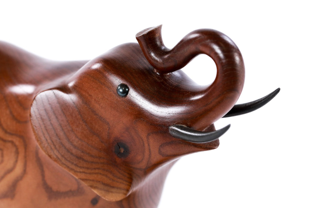 Hand-Carved Wooden Elephant Sculpture - photo 3