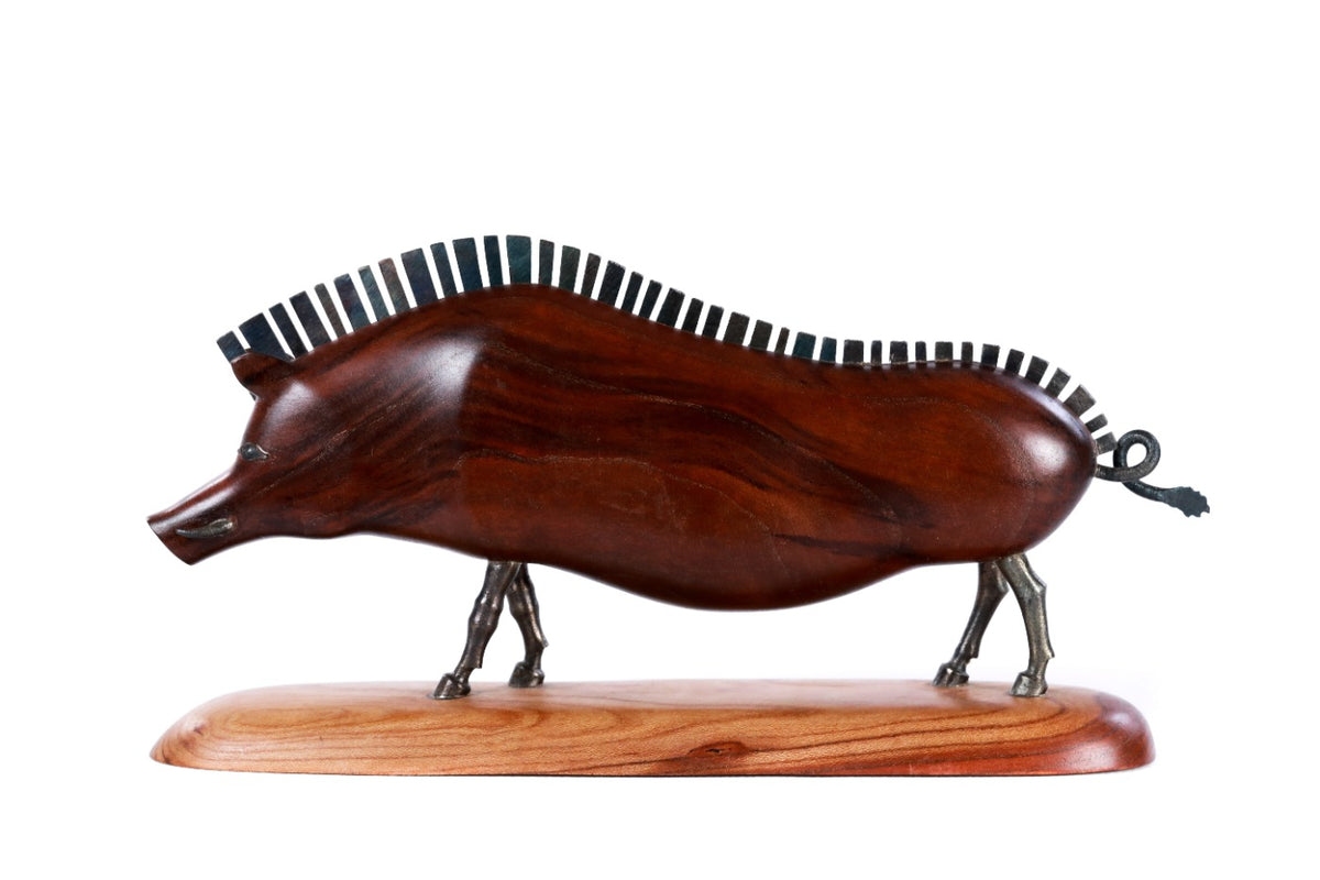 Hand-Carved Wooden Wild Boar Sculpture - photo 4