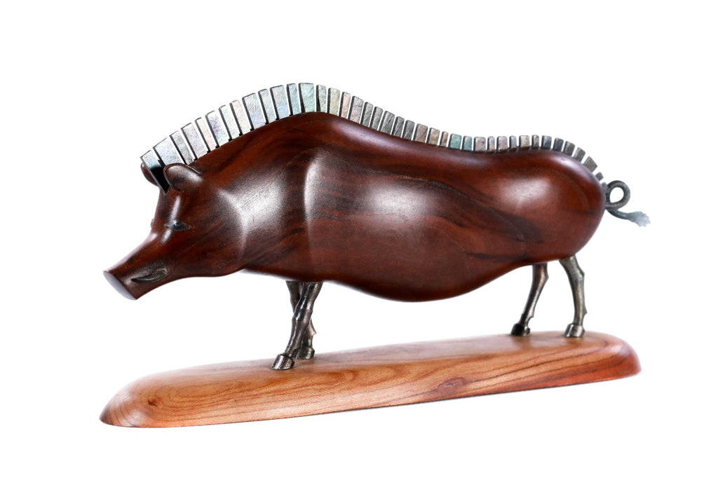 Hand-Carved Wooden Wild Boar Sculpture - photo 5