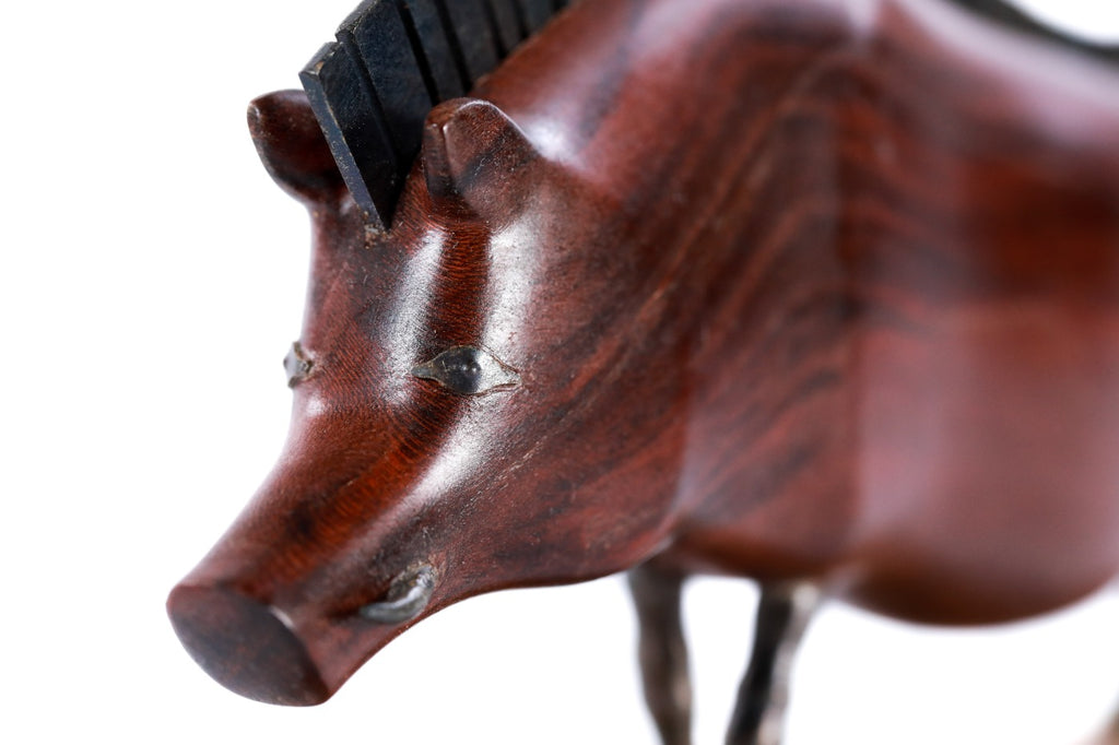 Hand-Carved Wooden Wild Boar Sculpture - photo 3